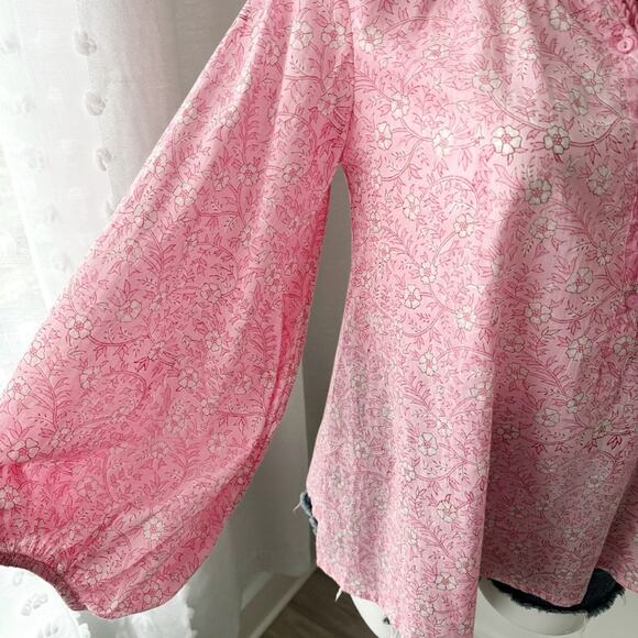 India Collection by Emerson Fry Crocus Bardot Pink Floral Balloon Sleeve Top S - Picture 7 of 13